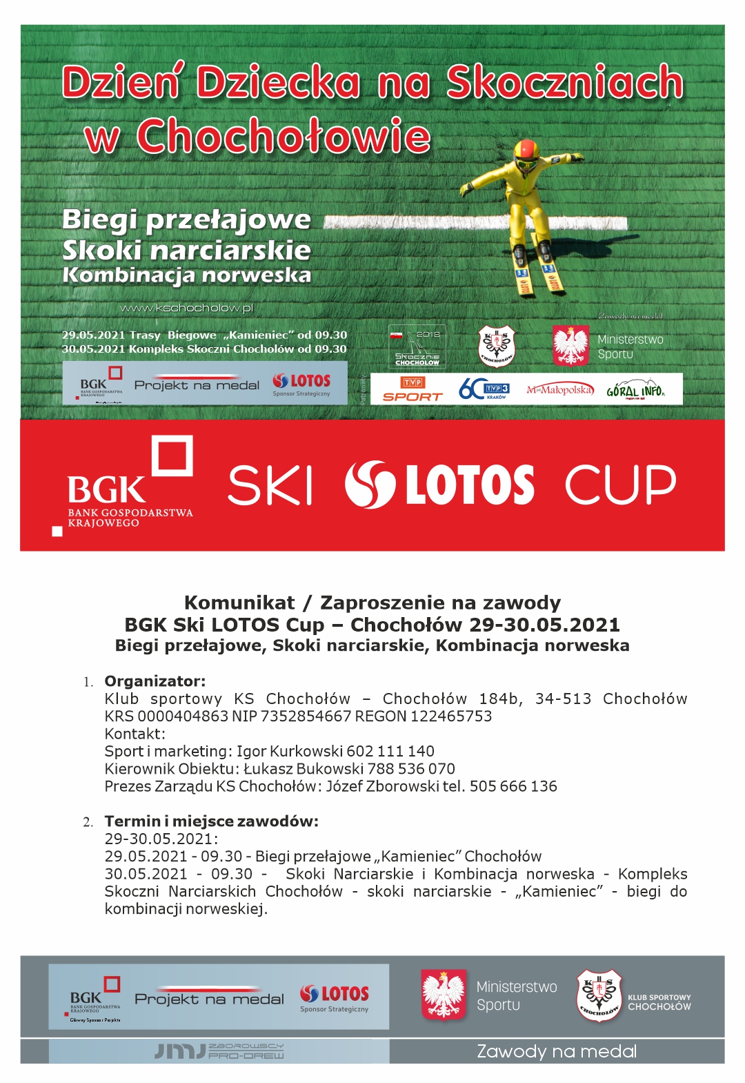 Komunikat / Zaproszenie na zawody BGK Ski LOTOS Cup – Chochołów 29-30.05.2021